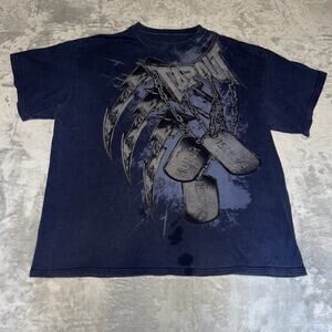 Y2K Tap Out Spellout Dog Tags UFC MMA Grunge Tribal Goth Navy Shirt XL